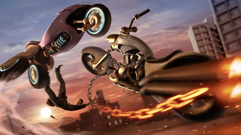 sky, speed, I.R.I.S., connection, sunlight, reflection, motion, motorcycle, close-up, city, technology, S.P.I.K.E., video games, architecture, transportation