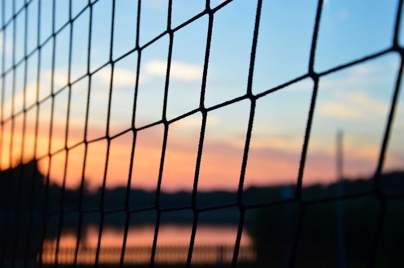 safety, barrier, security, silhouette, chainlink fence, net, sun, fence, metal, orange color, boundary, dusk, outdoors, lake, colors, summer, nature, 4K