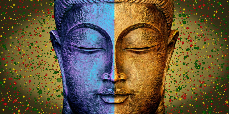 multi colored, young adult, one person, yellow, beautiful woman, digital composite, body part, body paint, portrait, studio shot, blue, buddha, creativity