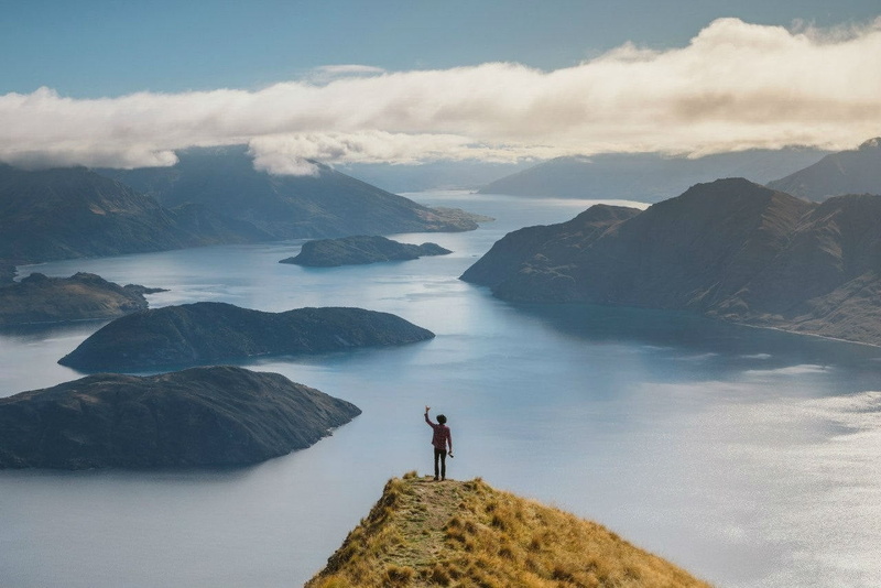 lifestyles, tranquil scene, landscape, blue, leisure activity, looking at view, mountain, 720P, near, water, white, tranquility, body, standing, nature