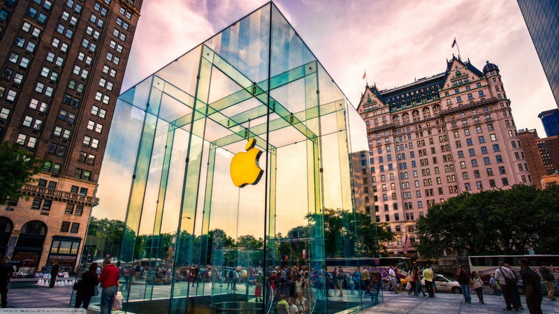 large group of people, 720P, day, computer, nature, office building exterior, apple, street, real people, architecture, built structure, sky, logo, building