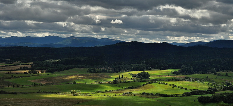 scenics - nature, słonne mountains, green color, rural scene, view, bieszczady, beauty in nature, sun spots, trail, plant, woodland, cloud - sky, holidays