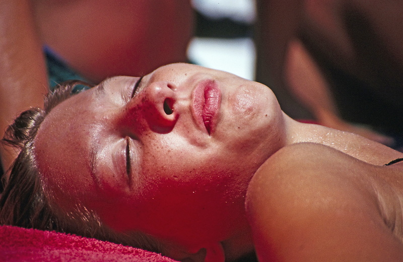 adult, young adult, real people, female, indoors, closed, face, head, close, mouth open, sunburn, sport, girl, focus on foreground, young woman, portrait