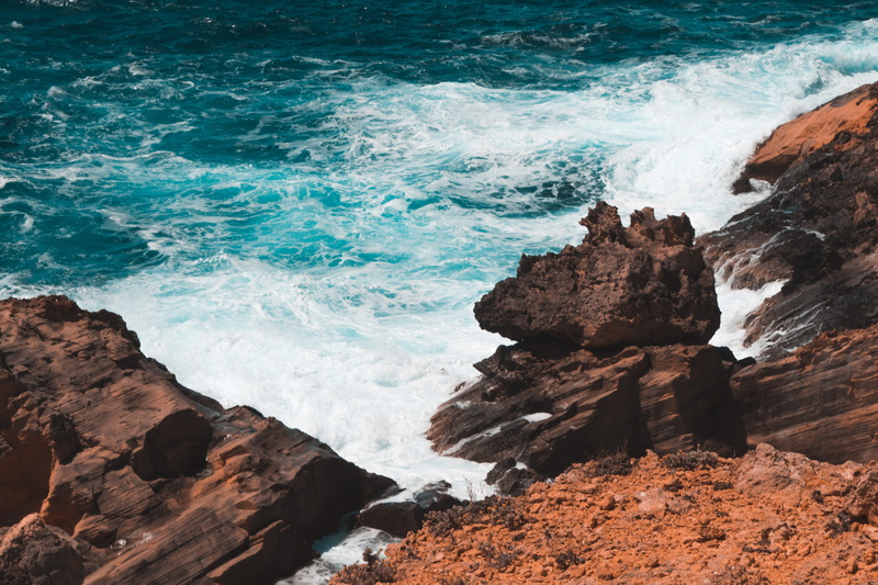 rocky coastline, seashore, rock - object, rock, nature, seafoam, sand, beach, scenic, high angle shot, photo, day, 4K, vacation, breaking, travel, aquatic sport