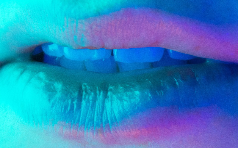 people, art, lips, make-up, adult, finger, neon, human body part, human hand, human lips, body part, human face, human mouth, close-up, blue, dental health