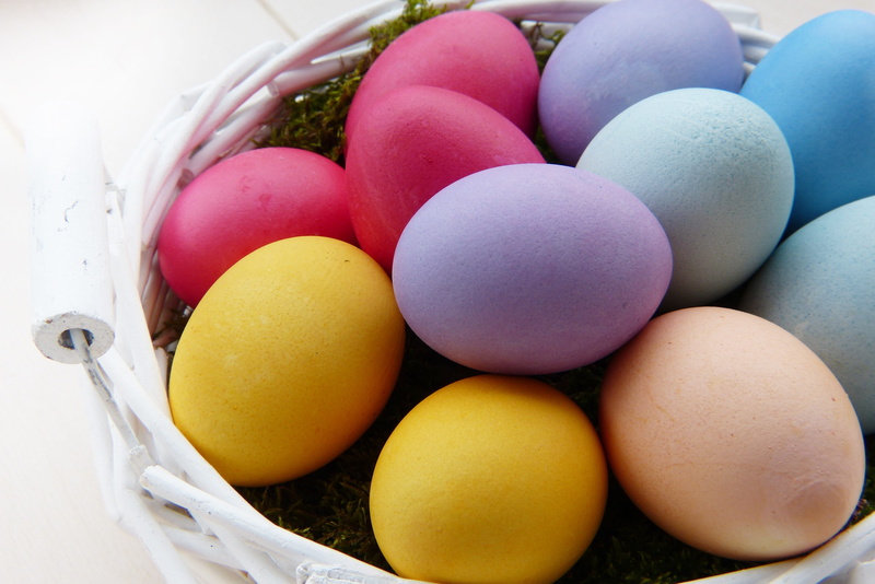 indoors, yellow, close-up, eggs, multi colored, dye eggs, healthy eating, natural color, group of objects, osterkorb, eggshell, self-made, large group of objects