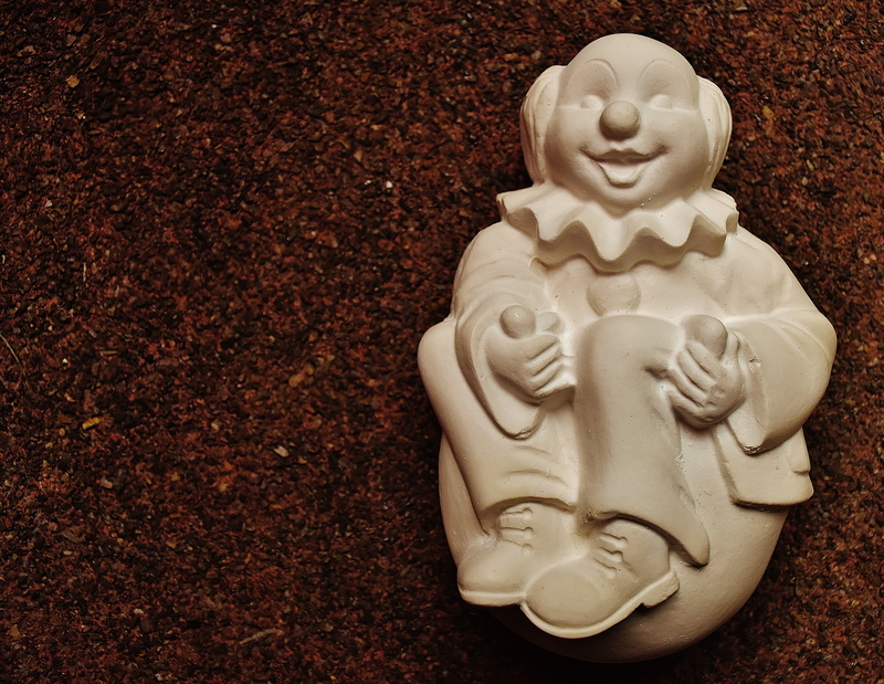belief, ornate, gypsum, male likeness, brown, human representation, sculpture, still life, table, self-made, hand labor, clown, blank, unpainted, craft