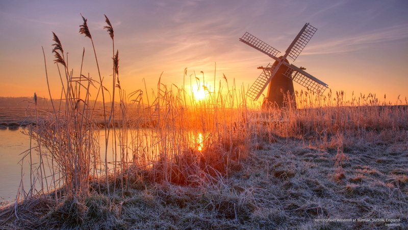 windmill, 2K, suffolk, england, Sunrises/Sunsets, herringfleet, sunrise