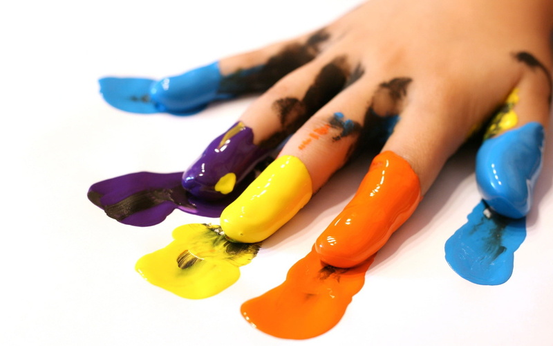 creativity, painted, fingers, studio shot, paints, craft, watercolor paints, females, art and craft equipment, blue, colors, backgrounds, yellow, vibrant Color