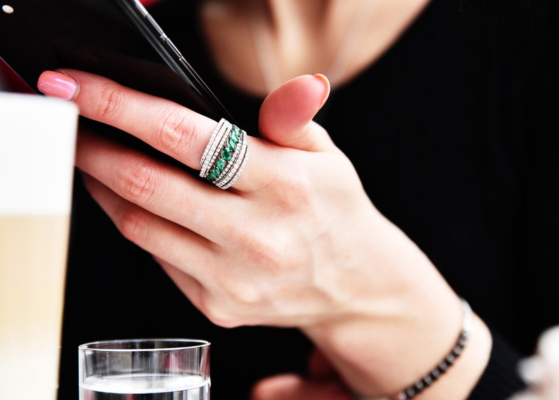 diamonds, ring, manicure, women, nail polish, household equipment, indoors, emerald, human body part, painting fingernails, glass, focus on foreground