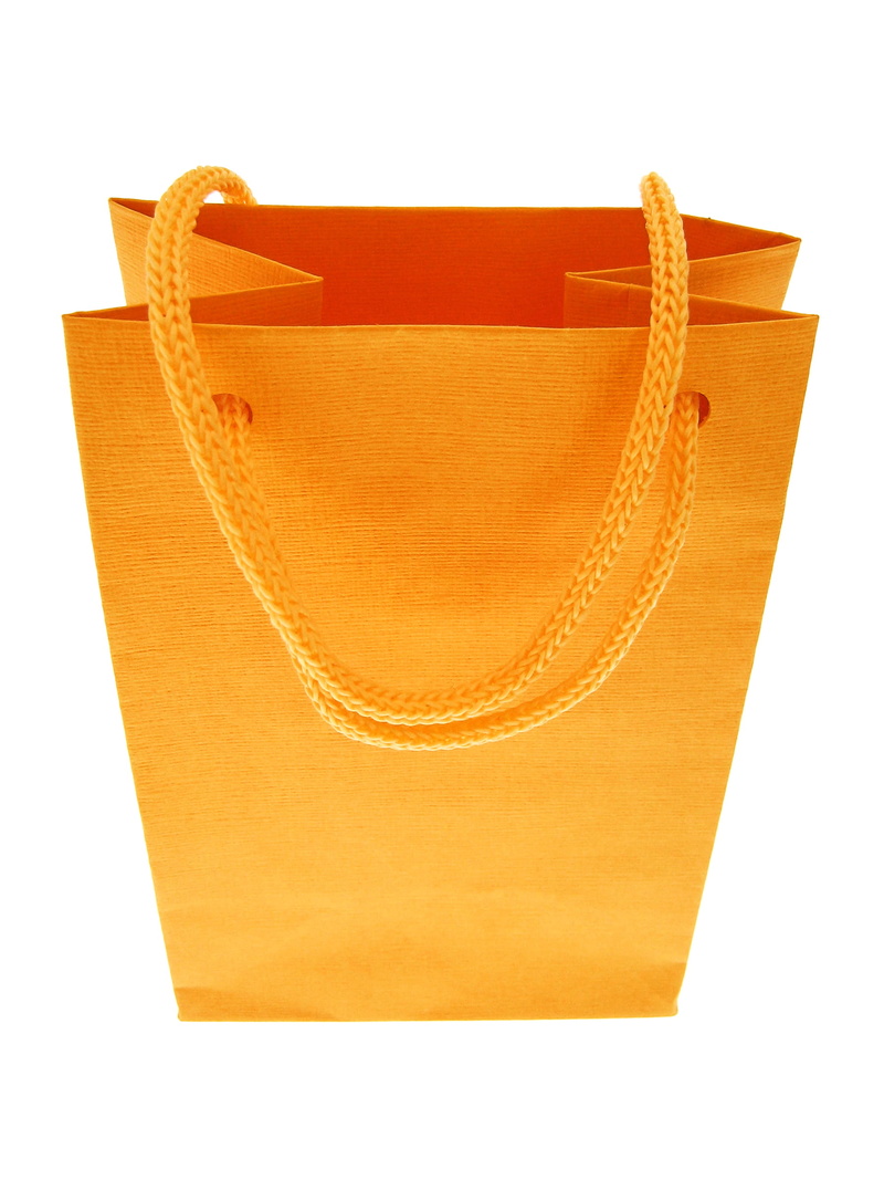 orange color, luxury, object, paper, gift, copy space, white, message, shopper, yellow, isolated, present, design, studio shot, box, cut out, store, white color