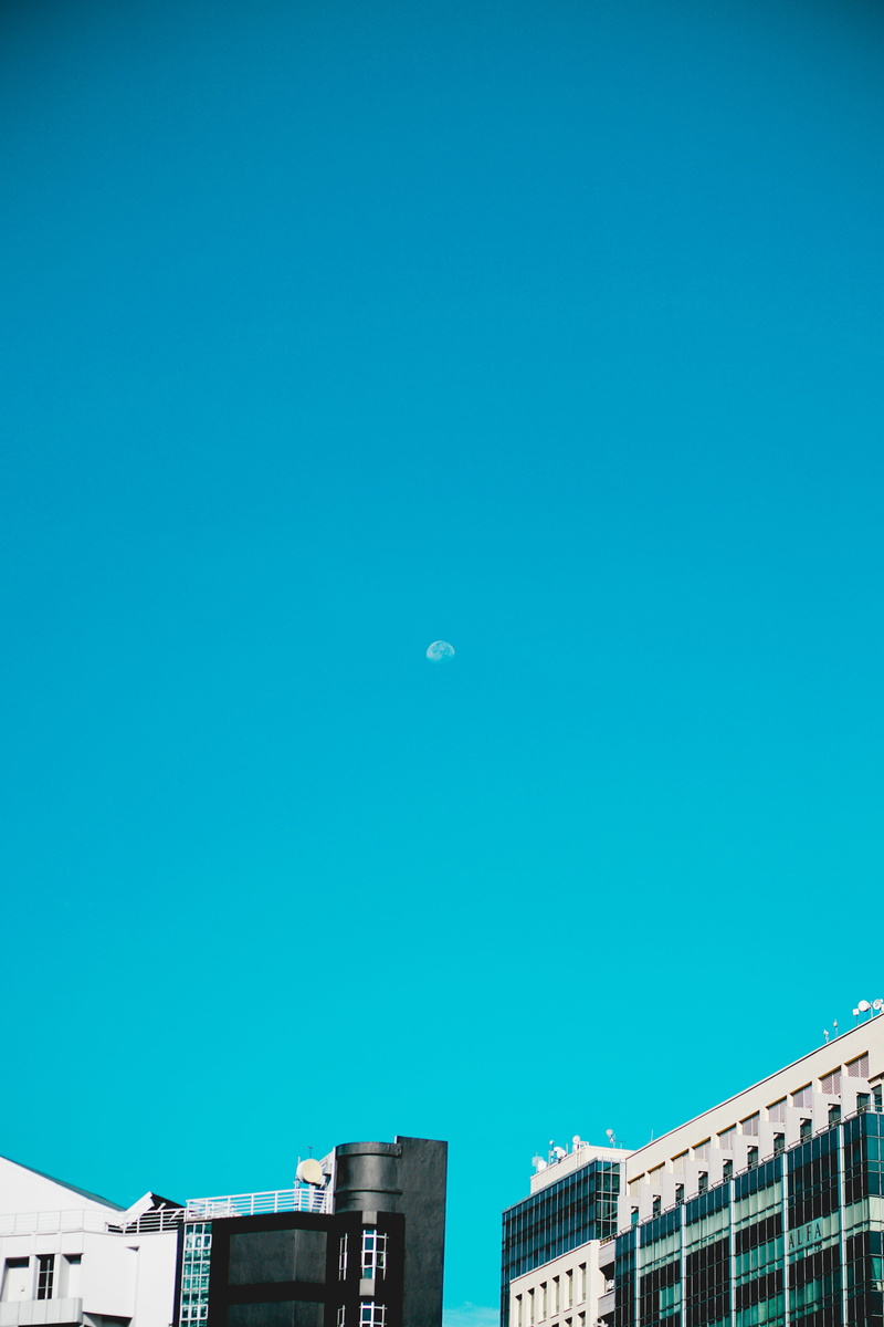 nature, blue sky, copy space, office, day, noon, travel destinations, city, building, building exterior, outdoors, blue, sky, minimal, low angle view, mid-air