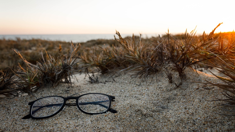 glasses, land, outdoors, no people, horizon, tranquility, sand dune, beach, glass, ocean, nature, eyeglass, scenics - nature, beauty in nature, near, water