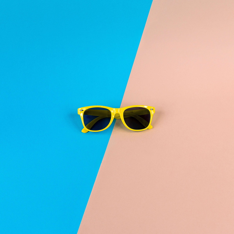 eyewear, copy space, sunglasses, retro, orange color, personal accessory, clear sky, 2K, pastel, pink color, outdoors, wayfarer, shades, glasses, protection