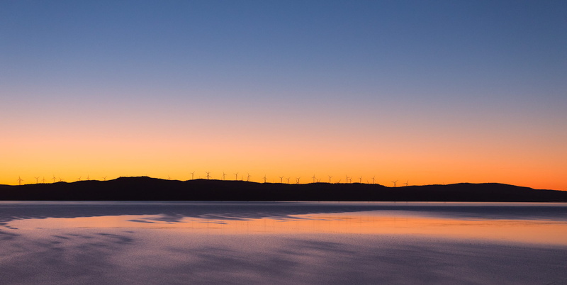 sky, sea, landscape, hill, mountain, horizon, wind turbine, 2K, water, body, Lake George, near, outdoors, tranquil Scene, scenics - nature, reflection