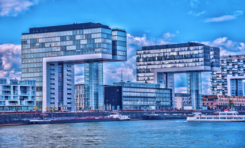 city, outdoors, financial district, transportation, cityscape, office, modern, river, nature, architecture, skyscraper, blue, sky, building, waterfront