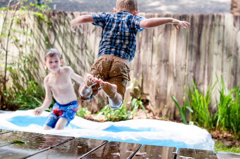 offspring, family, emotion, innocence, trampoline, clean, jump, males, outdoors, summer, childhood, two people, two, boys, pool, splash, men, water, playing