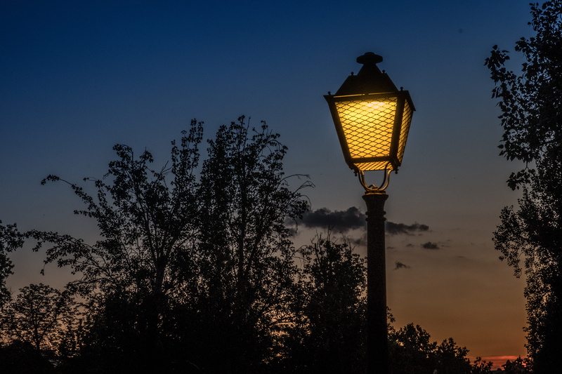 outdoors, sky, Street Lamp, lighting, low angle view, photography, city, nature, street, blue, electric lamp, night, lights, illuminated, tranquil scene