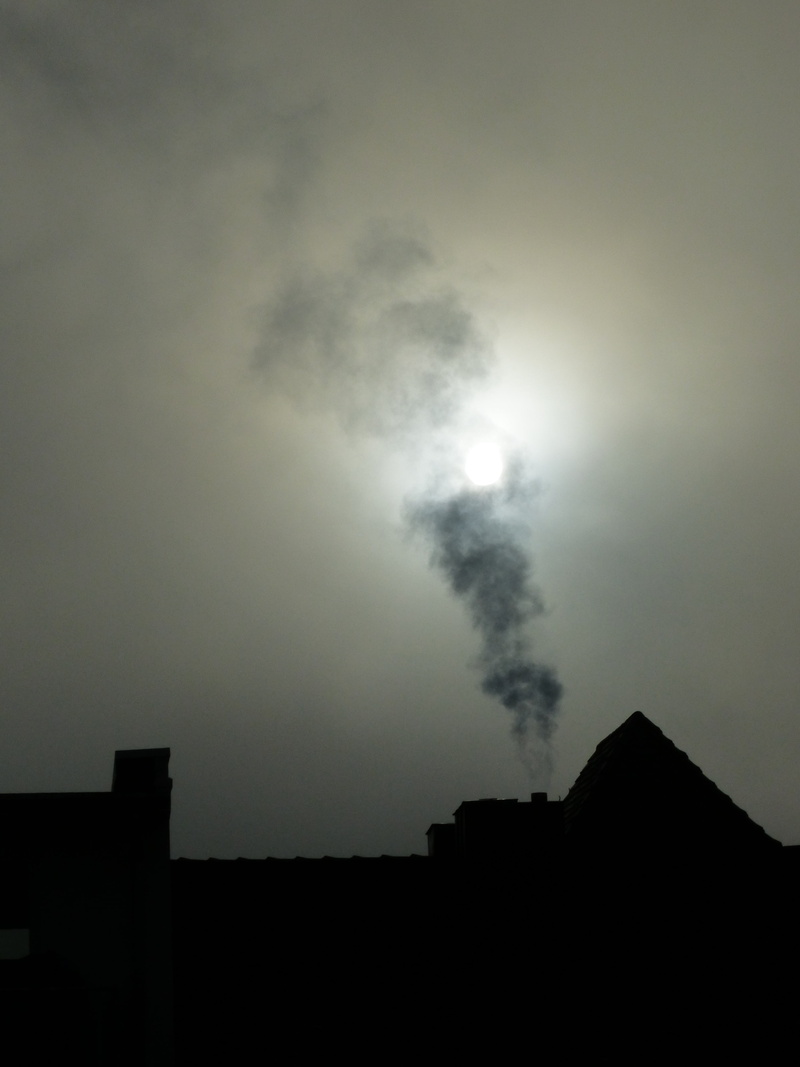 spooky, outdoors, pollution, building, 4K, building exterior, sun, darkness, dark, low angle view, smoke - physical structure, smoke stack, cloud - sky