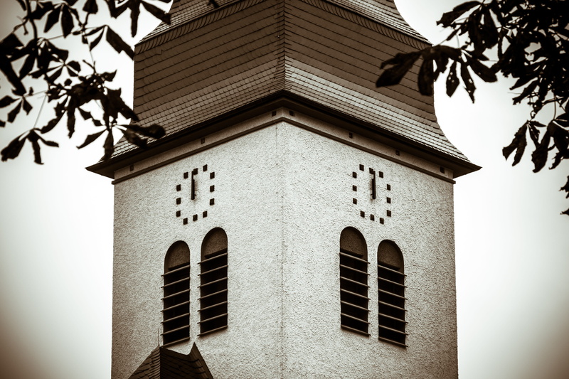 belief, building, architecture, clear sky, church clock, witching hour, window, clock tower, built structure, plant, clock face, spirituality, place of worship