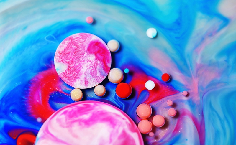 blue, still life, selective focus, Bright, high angle view, Color, Paint, Vivid, pink color, vibrant color, choice, variation, oilpaint, backgrounds, creativity