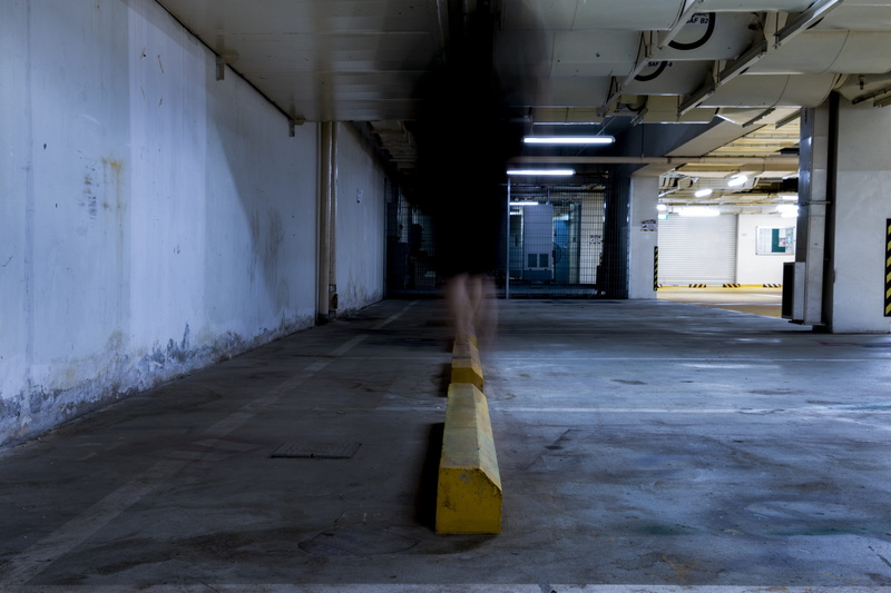 parking, corridor, absence, flooring, architecture, human, wall - building feature, carpark, day, architectural column, communication, city, parking lot