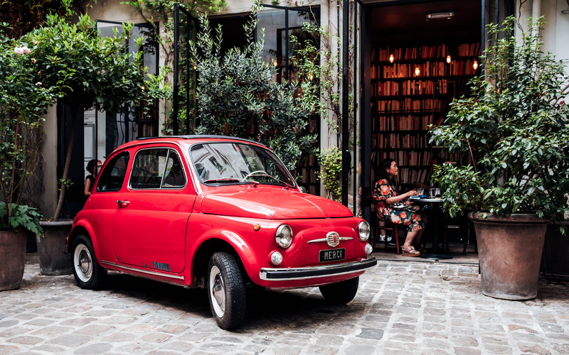 courtyard, old town, classic, sidewalk, red, shopfront, retro Styled, city, france, door, merci, style, town, small, parking, road, transportation, summer