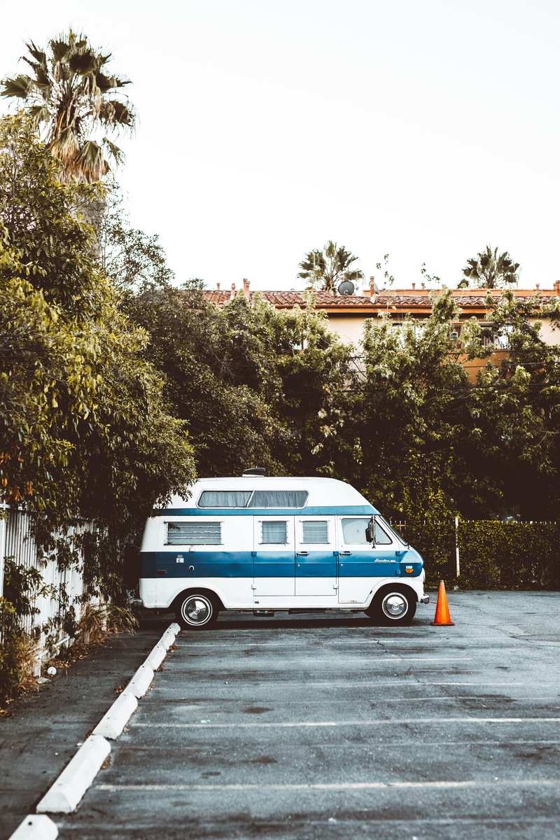 mode of Transport, parked, van - Vehicle, parking, minibus, outdoors, trailer, no People, lot, van, woodland, summer, camping, bus, la, 5K, city, road