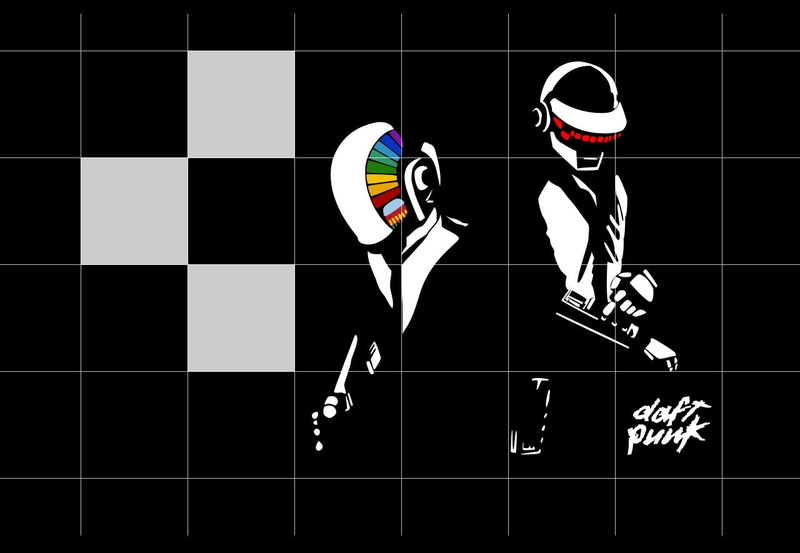 black, minimalism, 720P, simple background, music, silhouette, Daft Punk
