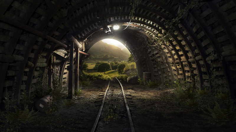 arch, Railway track, connection, bridge - man made structure, nature, light at the end of the tunnel, no people, track, rail transportation, plant, 2K
