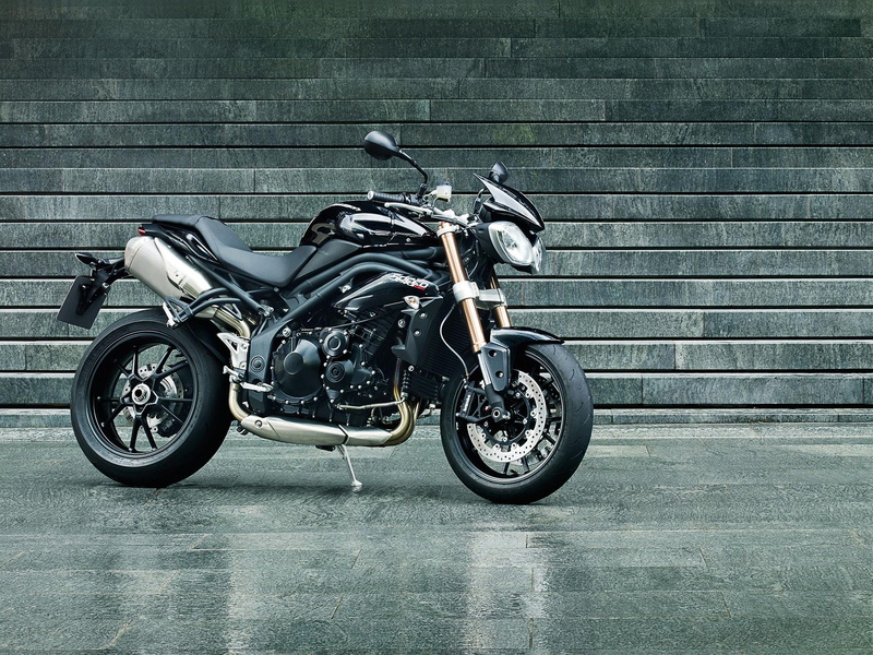 stationary, road, triumph, wheel, retro styled, city, architecture, transportation, black color, wall - building feature, side view, mode of transportation