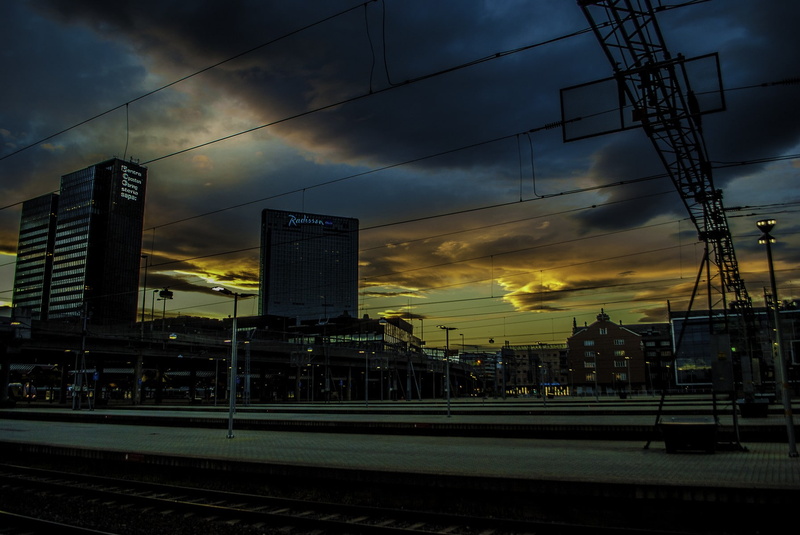 building, 720P, city, train station, sunset, Oslo