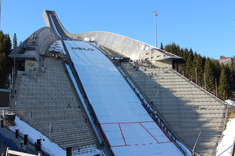 transportation, holmenkollen, blue, tourism, norway, travel destinations, no people, day, clear sky, scandinavia, tree, water, outdoors, architecture, ski jump
