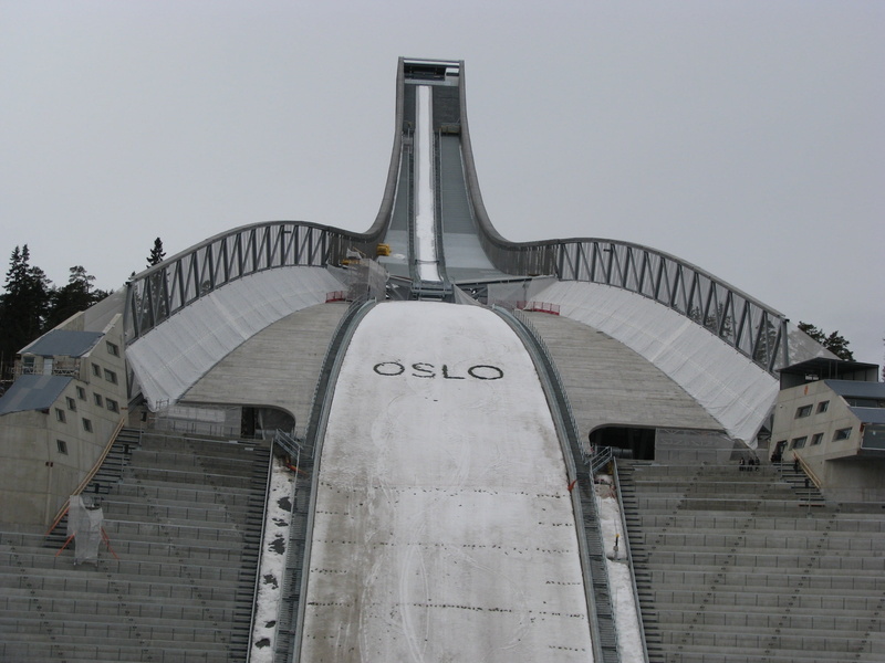 mode of transportation, 2K, travel, building, oslo, norway, building exterior, architecture, outdoors, city, ski jump, holmenkollen, sky, airplane, transportation