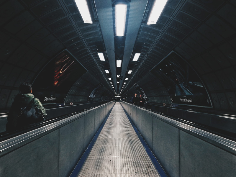 dark, railing, men, station, architecture, 4K, subway station, hallway, transportation, escalator, tube, real people, illuminated, lighting equipment