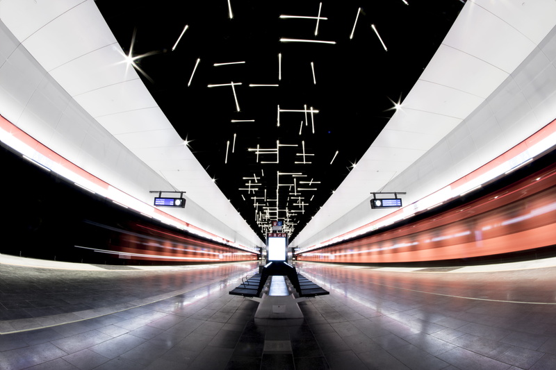 diminishing perspective, lighting equipment, transportation, helsinki, terminal, underground walkway, keilaniemi, subway station, built structure, travel