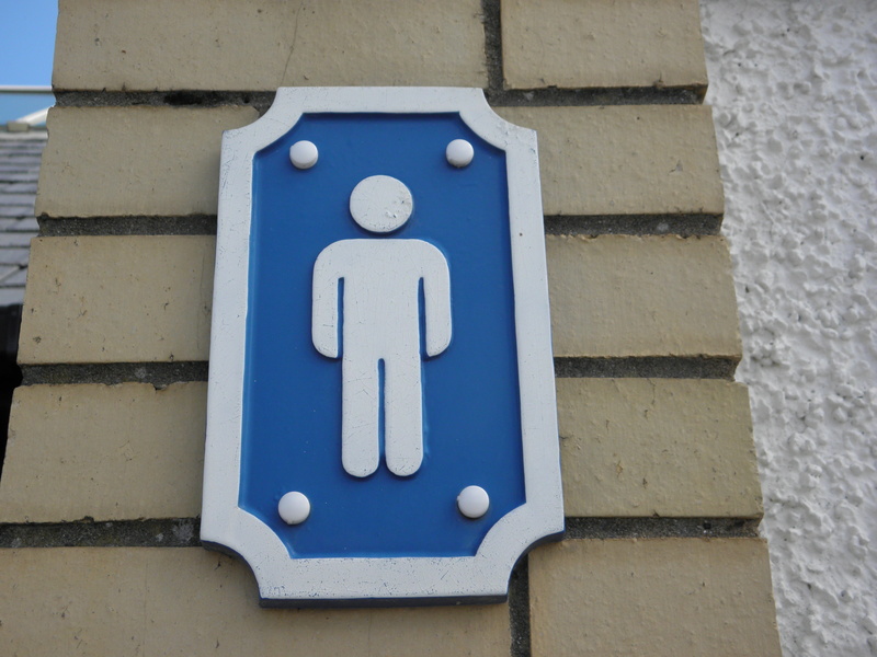 sign, toilets, white color, male, public restroom, gentlemen, restroom sign, male likeness, bathroom, guidance, outdoors, icon, man, public building, blue