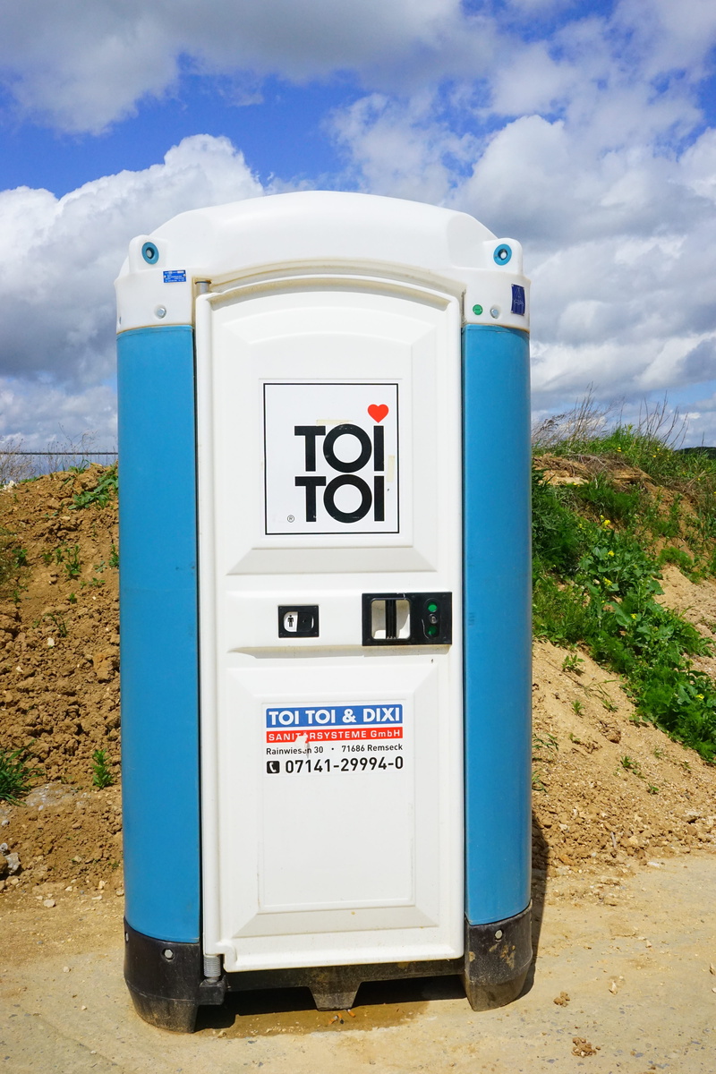 Toilet, dixi loo, land, toilet cabin, field, blue, sign, no people, day, western script, refueling, fuel and power generation, Mobile, number, plant, sky