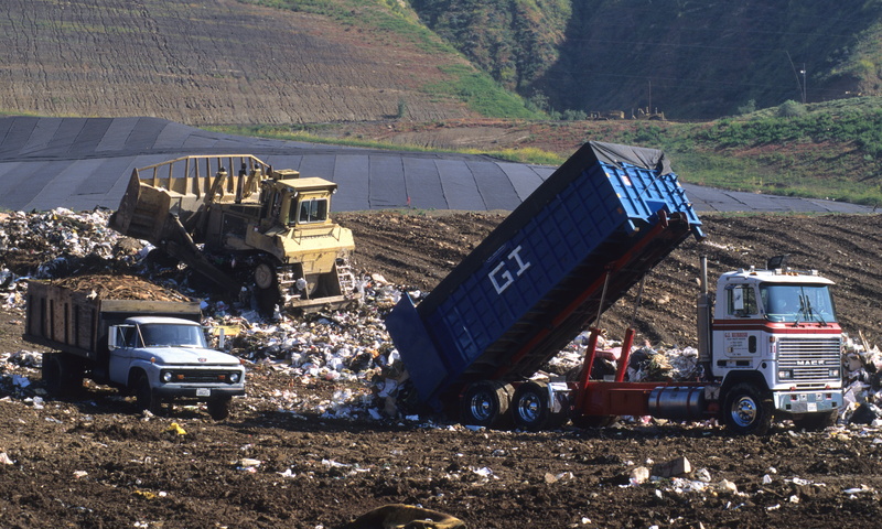 nature, pollution, dump, trash, sunlight, fill, road, land, dump truck, sanitary, mode of transportation, dirt, construction machinery, environment, construction industry