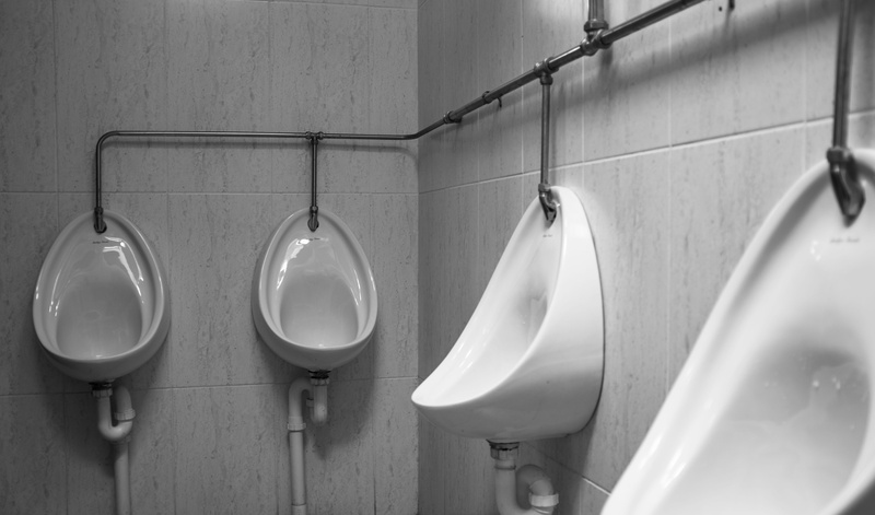hanging, toilet, grayscale, white, black and white, domestic room, indoors, sinks, four, abstract, hygiene, in a row, wall, public restroom, home, clean