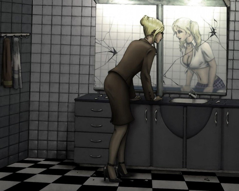 toilet, women, young adult, indoors, tile, home, real people, bathroom, public restroom, tiled floor, 720P, vampire the masquerade, window, domestic room