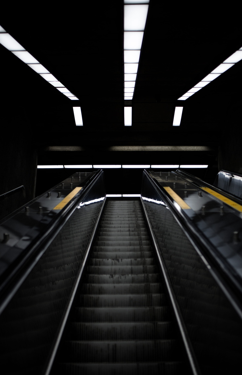 steps, human, travel, cloud, escalator, vanishing Point, flower, metal, interior, design, business, 5K, evening, back, friend, modern design, night, technology