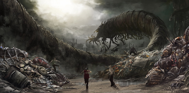 crowd, occupation, nature, water, adult, cloud - sky, people, giant worms, day, monsters, transportation, apocalyptic, mode of transportation, men, artwork