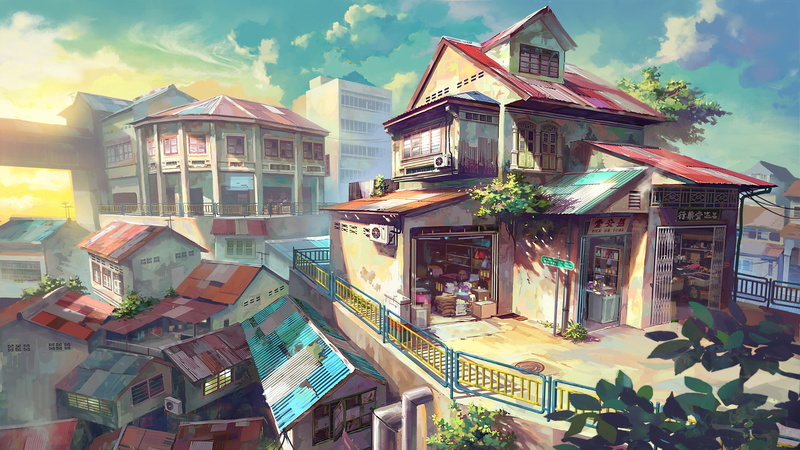 Malaysia, anime, house, 2K, cityscape, city