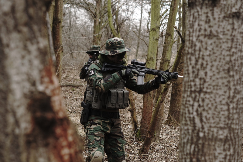 government, airsoft, tree, land, aiming, trunk, hobby, army, armed forces, tactics, specna, shop, gun, 5K, day, the army, uniform, equipment, rifle, asg