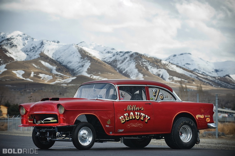 roads, muscle, cars, hot, drag, gas, 1080P, sky, chevrolet, beauty, 1955, millers, rod, race, mountains, racing, clouds, gasser