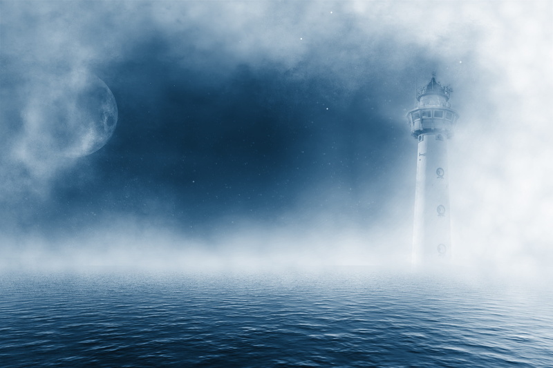 tower, digital composite, nature, scenics - nature, mystery, fantasy, outdoors, guidance, spirit, built structure, water, light, clouds, beauty in nature