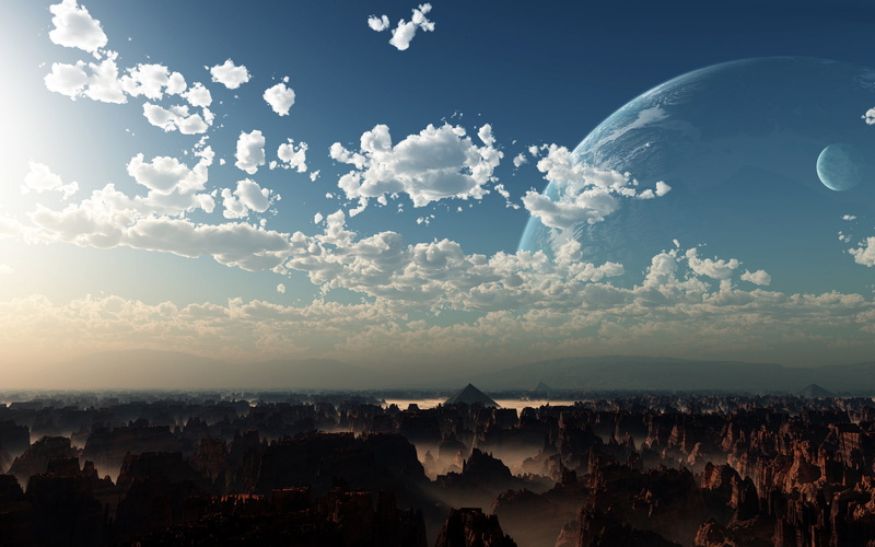 clouds, planet, the cosmic truth, 1080P, pyramid, rocks