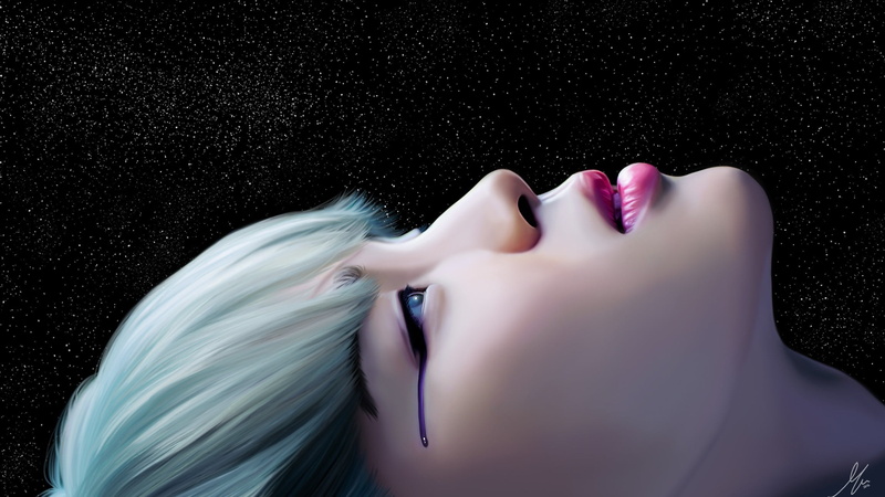 stars, anime girls, dyed hair, tears, digital art, render, 1080P, face, 3D, CGI, anime