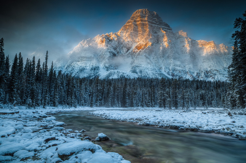 1080P, trees, mount Chephren, river, forest, snow, mountains